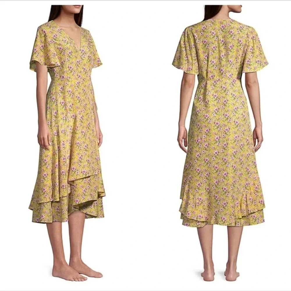 New Roller Rabbit Floral print Prana Filena Wrap Dress flutter
yellow midi